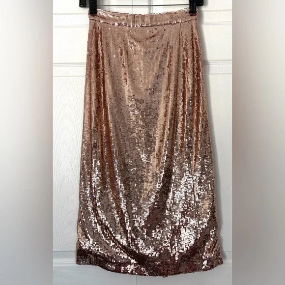 Sezane Magalia Skirt Sequined Midi Skirt Gold size 2 - Picture 3 of 16